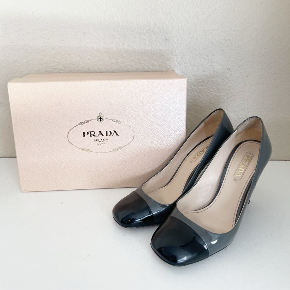 Prada Vernice Bi-Cole black and gray patent leather Heels - Picture 12 of 16